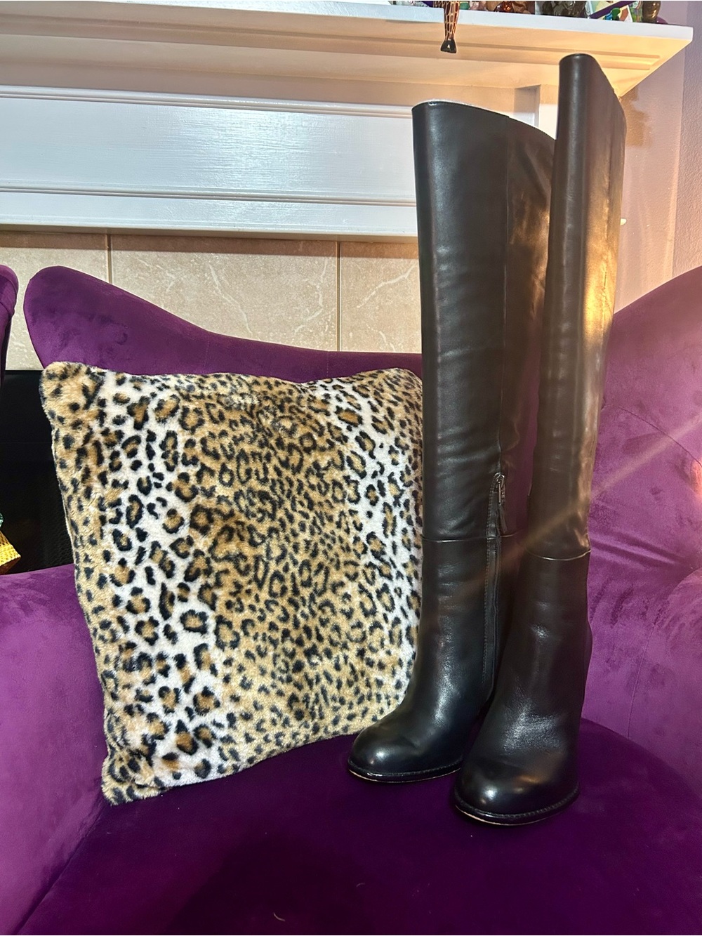 Sam Edelman Black Tall Leather Accent Pillow Display